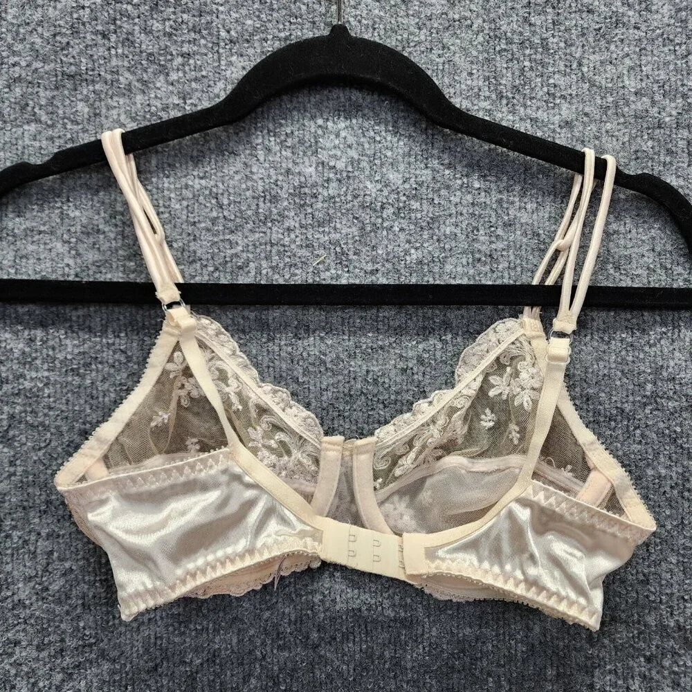 Vintage Victoria Secret womens‎ 34C Nude White Floral Lace Sheer 90's Sexy Bra